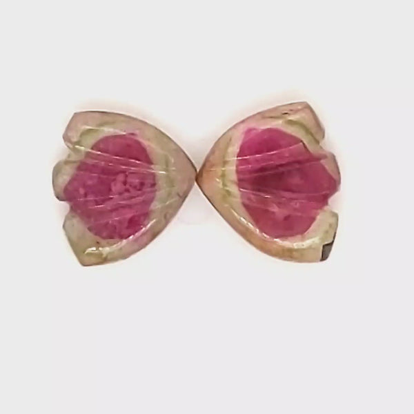 Natural Watermelon Tourmaline Butterfly Carved Pair | Size:8x7mm