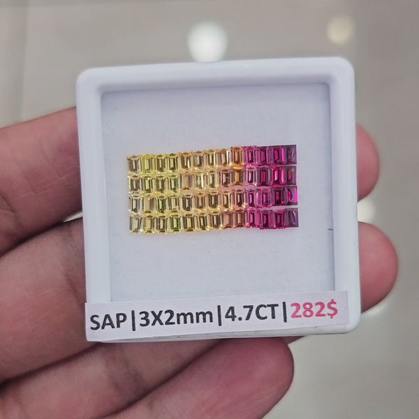 1 Box Of Natural Fire Color Heated Sapphire | 3x2mm| Rectangle |  Ideal Cut