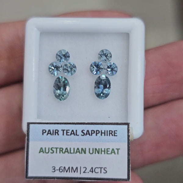 2.4cts Pair Natural Australian Teal Sapphire | 3-6mm| Oval & Round |Unheated