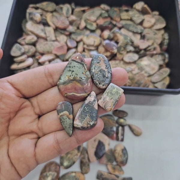 500 Grams of Natural Rhodocrosite with Pyrite Cabochons | 20–40mm | 60–80 Pcs