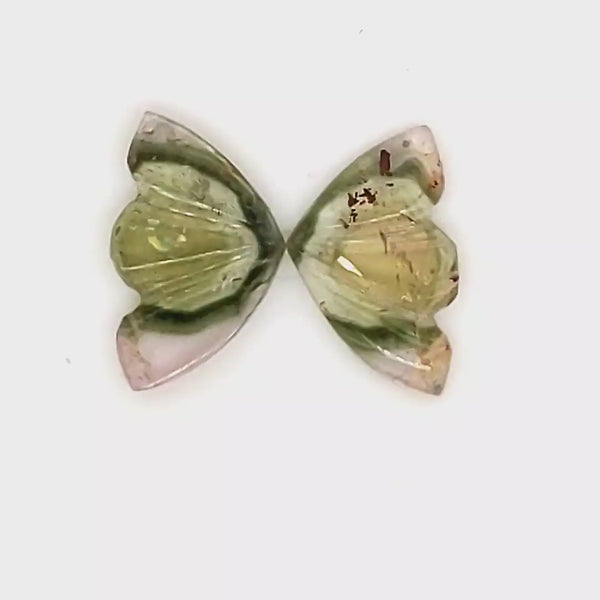 Natural Watermelon Tourmaline Butterfly Carved Pair | Size:11x7mm