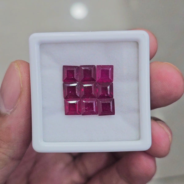 9 Pcs of Natural Ruby Faceted  | Square | Size: 6x6mm