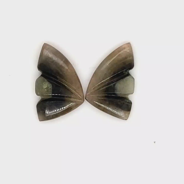 Natural Watermelon Tourmaline Butterfly Carved Pair | Size:14x9mm