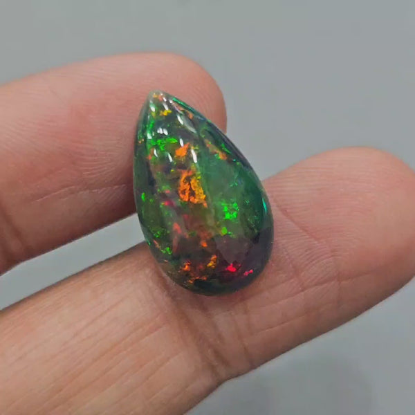 Natural Ethiopian Black Smoked Opal Cabochon | Pear | Size: 21x12mm | 6.8 Cts