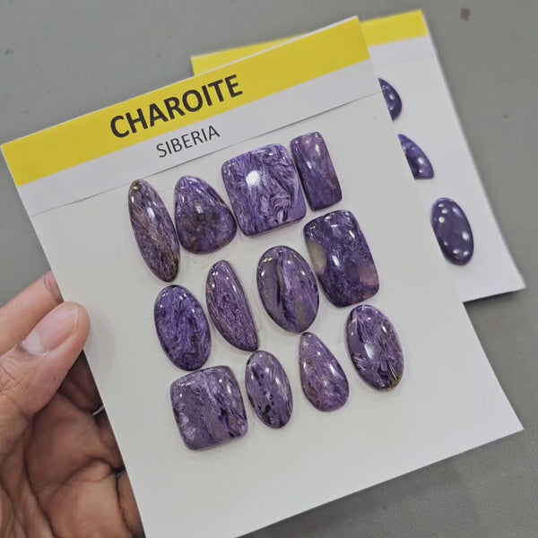 1 Card Natural Charoite Cabochons | 20–42mm | Flashy Quality Gemstone
