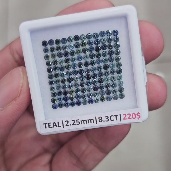 1 Box Of Natural Teal Australian Sapphire | 2.25mm| Round Ideal Cut
