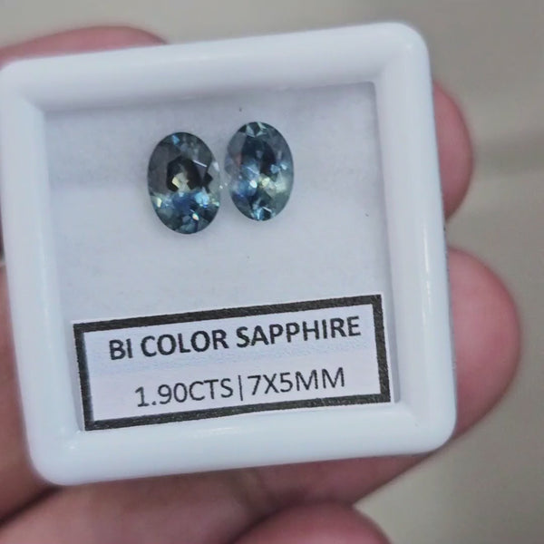 1.90cts  Natural Pair Bi Color Australian Teal Sapphire | 7x5mm| Oval | Unheated