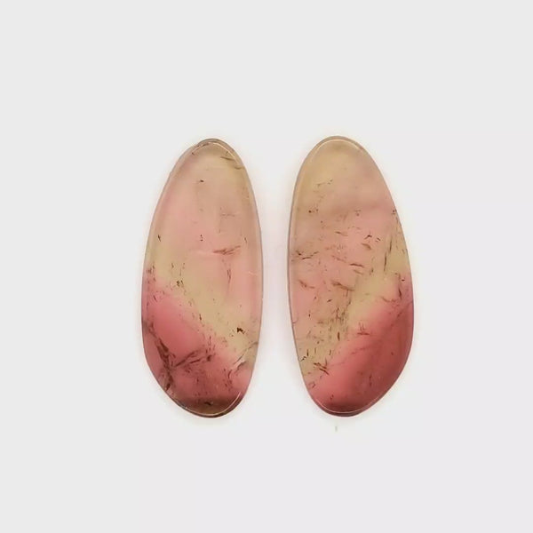 1 Pair Of Natural Watermelon Tourmaline Slice | Size:34x15mm | With Certificate