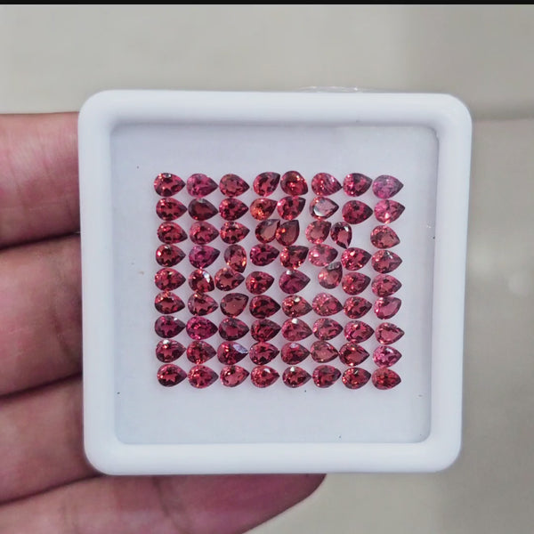 72pcs Natural Mozambique Cherry Garnet Faceted | Pear | Size: 4x3mm