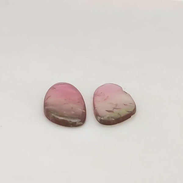 1 Pair Of Natural Watermelon Tourmaline Slice | Size:19x9mm | With Certificate