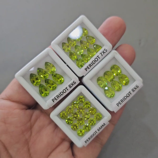 4 Boxes of Natural Peridot Faceted Gemstones | 6–8mm