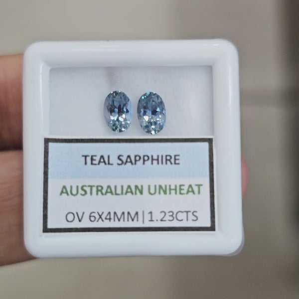1.23cts Pair Natural Australian Teal Sapphire | 6x4mm| Oval |Unheated