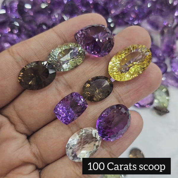 100 Carats scoop of Concave cut Amethyst, Citrine, Prasiolite and more. Clean clarity |8-10 Pcs