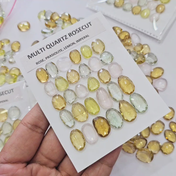 1 Card of Natural Multi Quartz Rosecut | 12–17mm | Rose, Prasiolite, Lemon, Imperal | Random pick