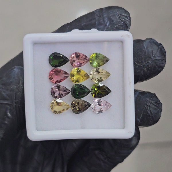 12 Pcs of Natural Tourmaline Faceted  | Pear | Size: 8x6mm