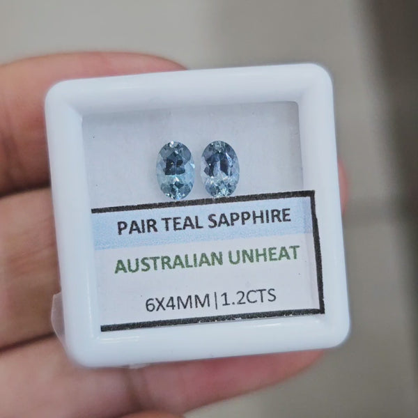 1.2cts Pair Natural Australian Teal Sapphire | 6x4mm| Oval |Unheated