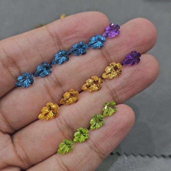 Pair (2 Pcs) of Leaf cut | 8mm to 9mm | Peridot, Amethyst, Blue Topaz and Citrine