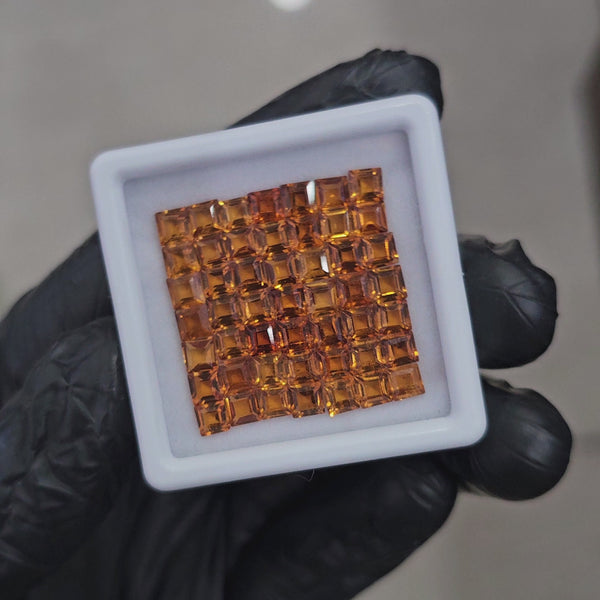 49Pcs of Natural Orange Garnet Faceted | Square | Size: 4mm