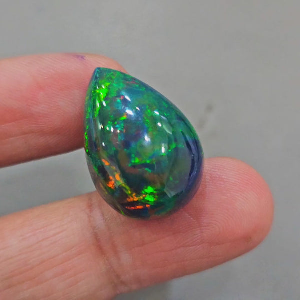 Ethiopian Black Smoked Opal Cabochon | Pear | Size: 25x17mm