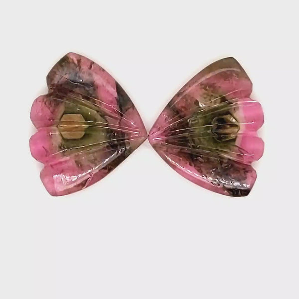 Natural Watermelon Tourmaline Butterfly Carved Pair | Size:16x13mm