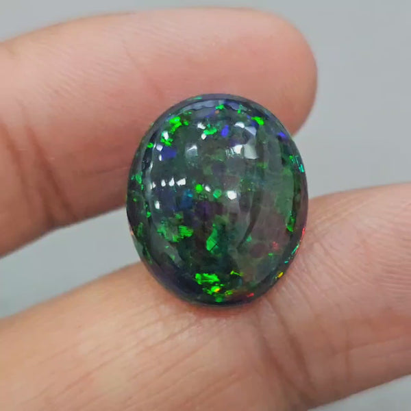 Natural Ethiopian Black Smoked Opal Cabochon | Oval | Size: 17x14mm | 7.9 Cts