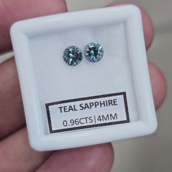 0.96cts  Pair Natural Australian Teal Sapphire | 4mm| Round | Unheated
