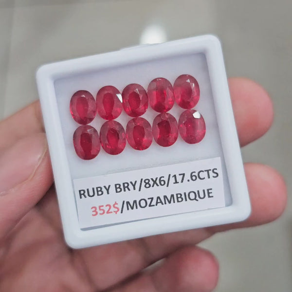 10Pcs of Natural Mozambique Ruby Faceted  | Oval | Size: 8x6mm