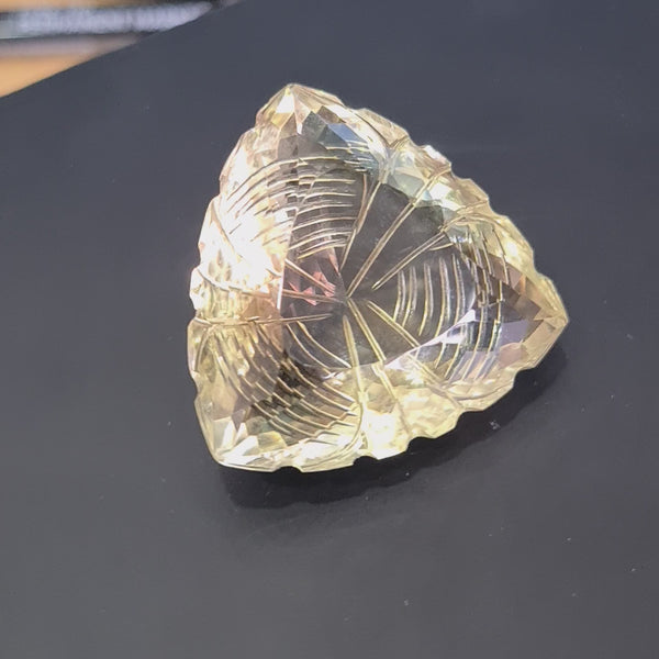 Natural Bi color hand carved Yellow Quartz  : Trillion Shape | Size:35mm