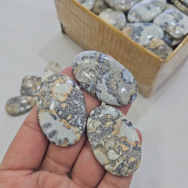 500 Grams Natural Gray Maligano Jasper Gemstones | 30-50 Pcs (Approx.) | 20–45mm