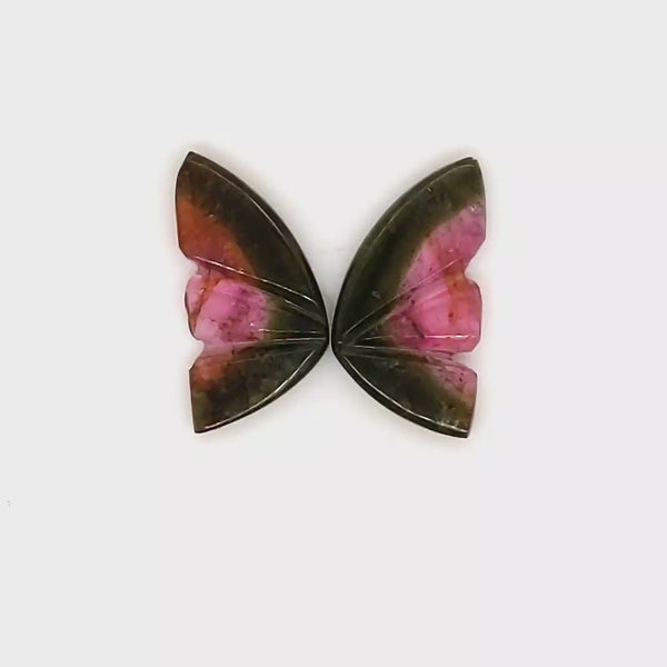 Natural Watermelon Tourmaline Butterfly Carved Pair | Size:15x8mm