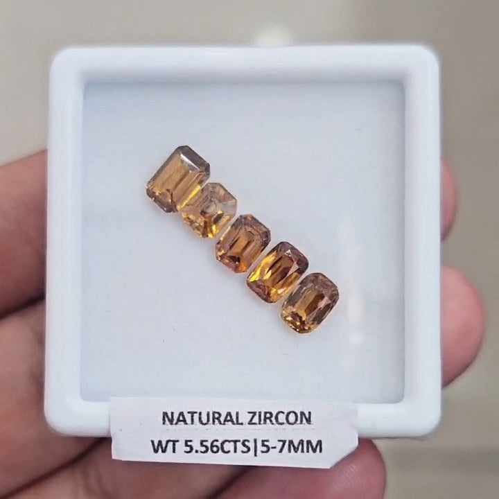 5 Pcs Natural Zircon Faceted Ceylon Unheated| Rectangle | Size: 6-7mm