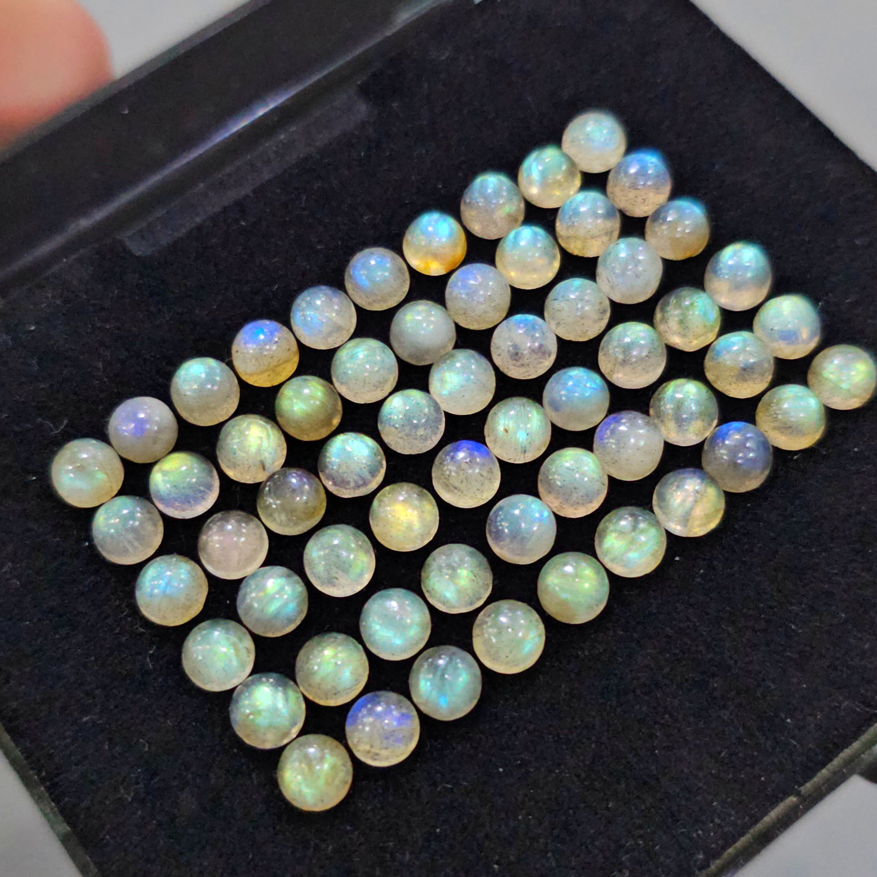 60 Pcs Labradorite Cabochons | 4mm & 5mm | Round Shape Gemstones - The LabradoriteKing