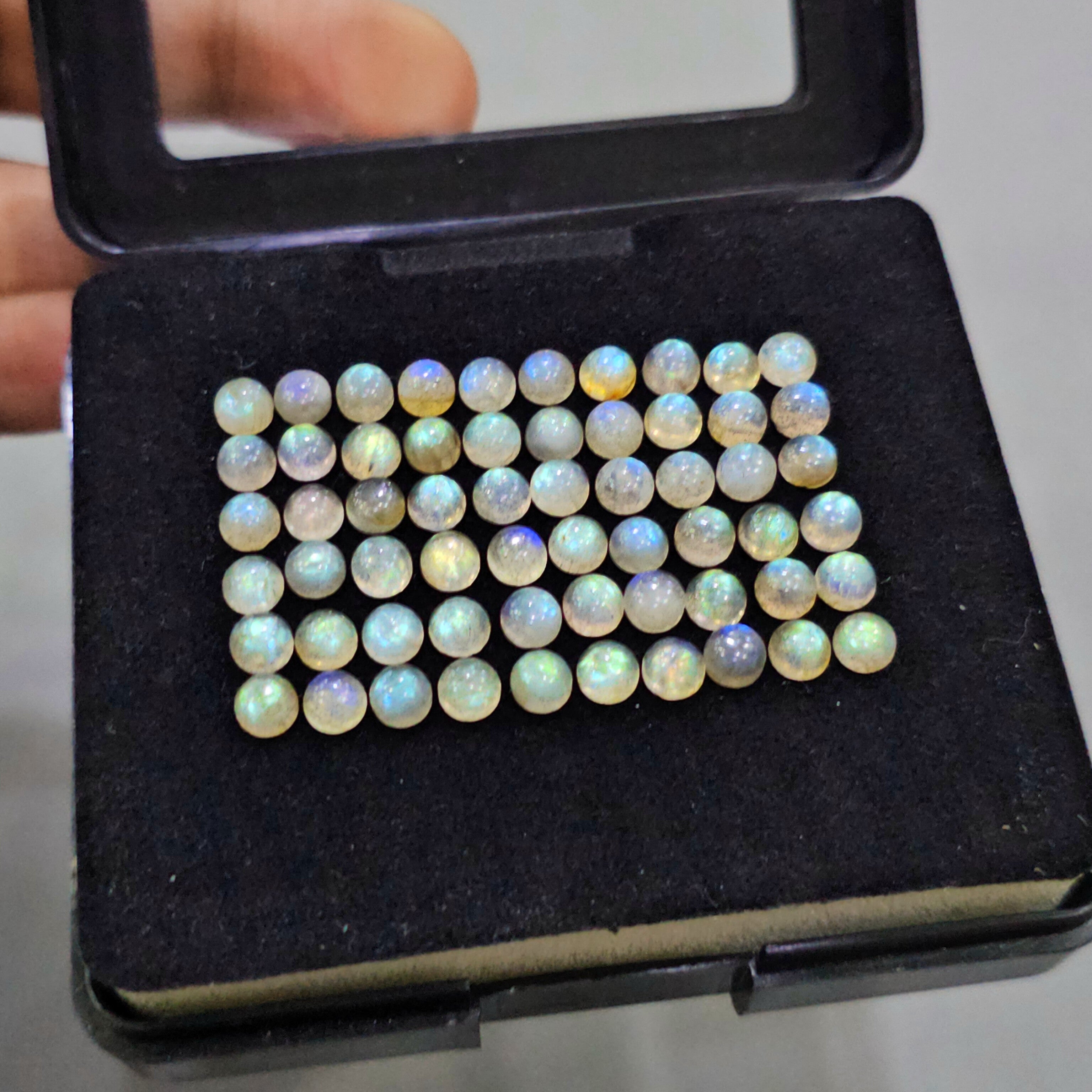 60 Pcs Labradorite Cabochons | 4mm & 5mm | Round Shape Gemstones - The LabradoriteKing