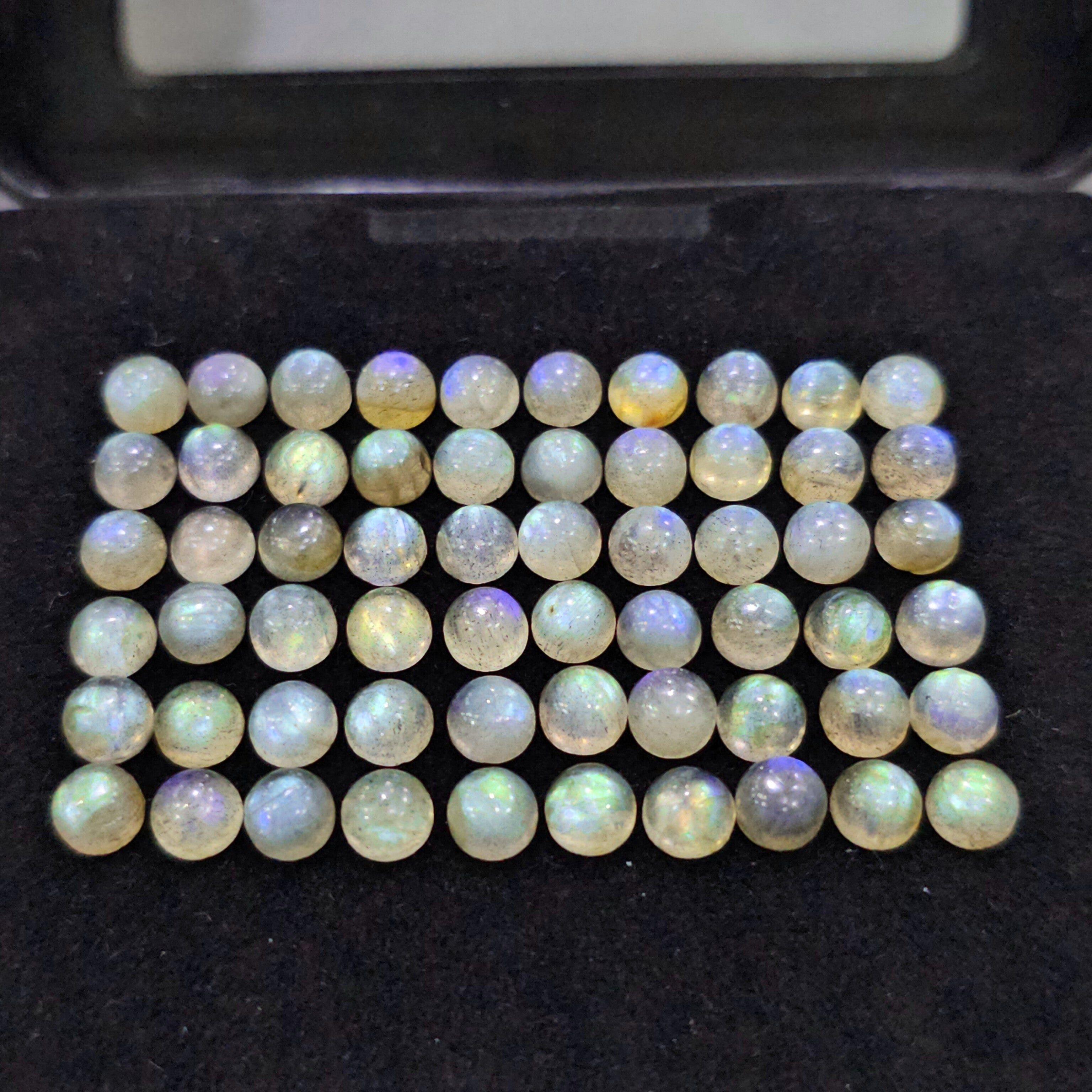 60 Pcs Labradorite Cabochons | 4mm & 5mm | Round Shape Gemstones - The LabradoriteKing