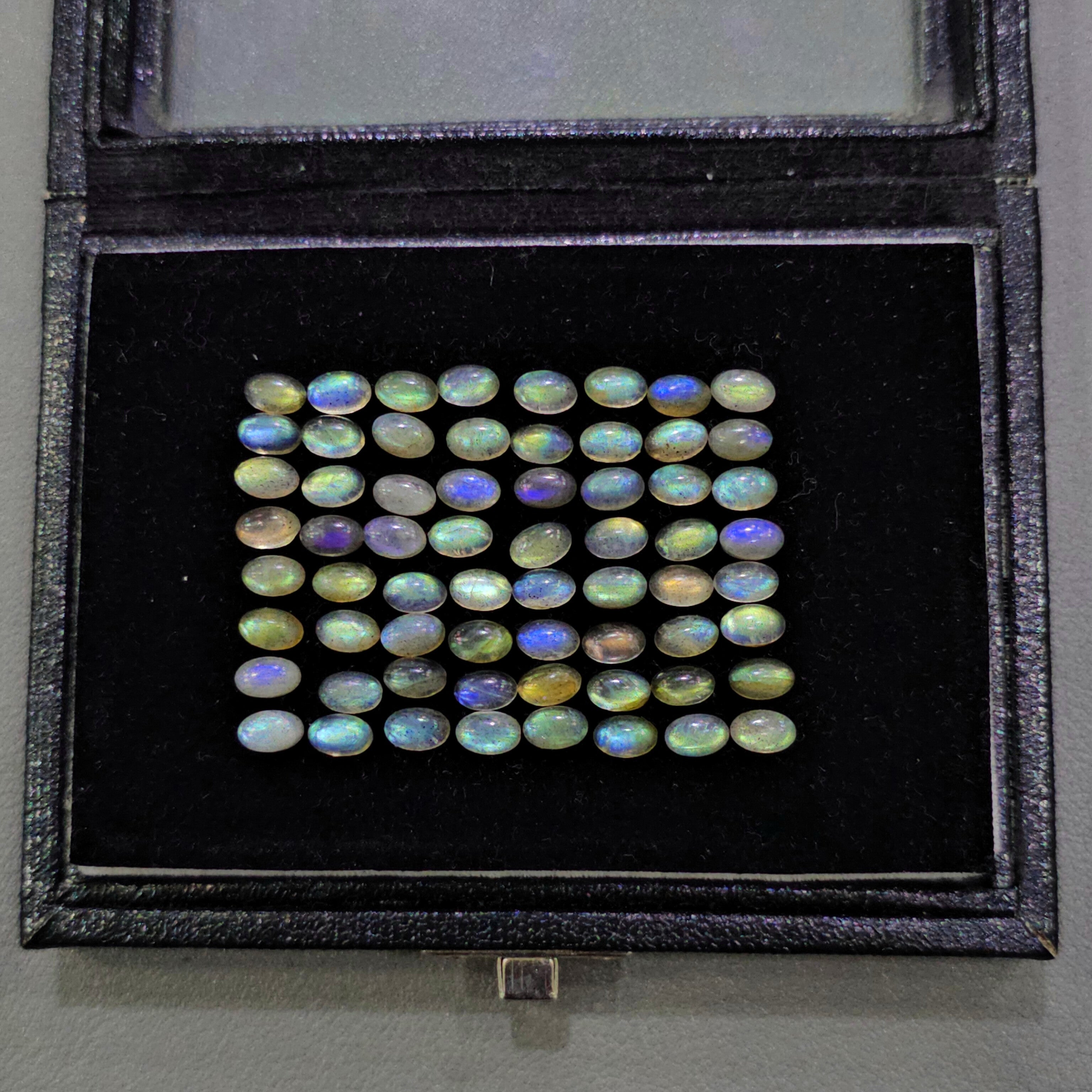 60 Pcs Labradorite Cabochons | 5x3mm & 6x4mm | Oval Shape Gemstones - The LabradoriteKing