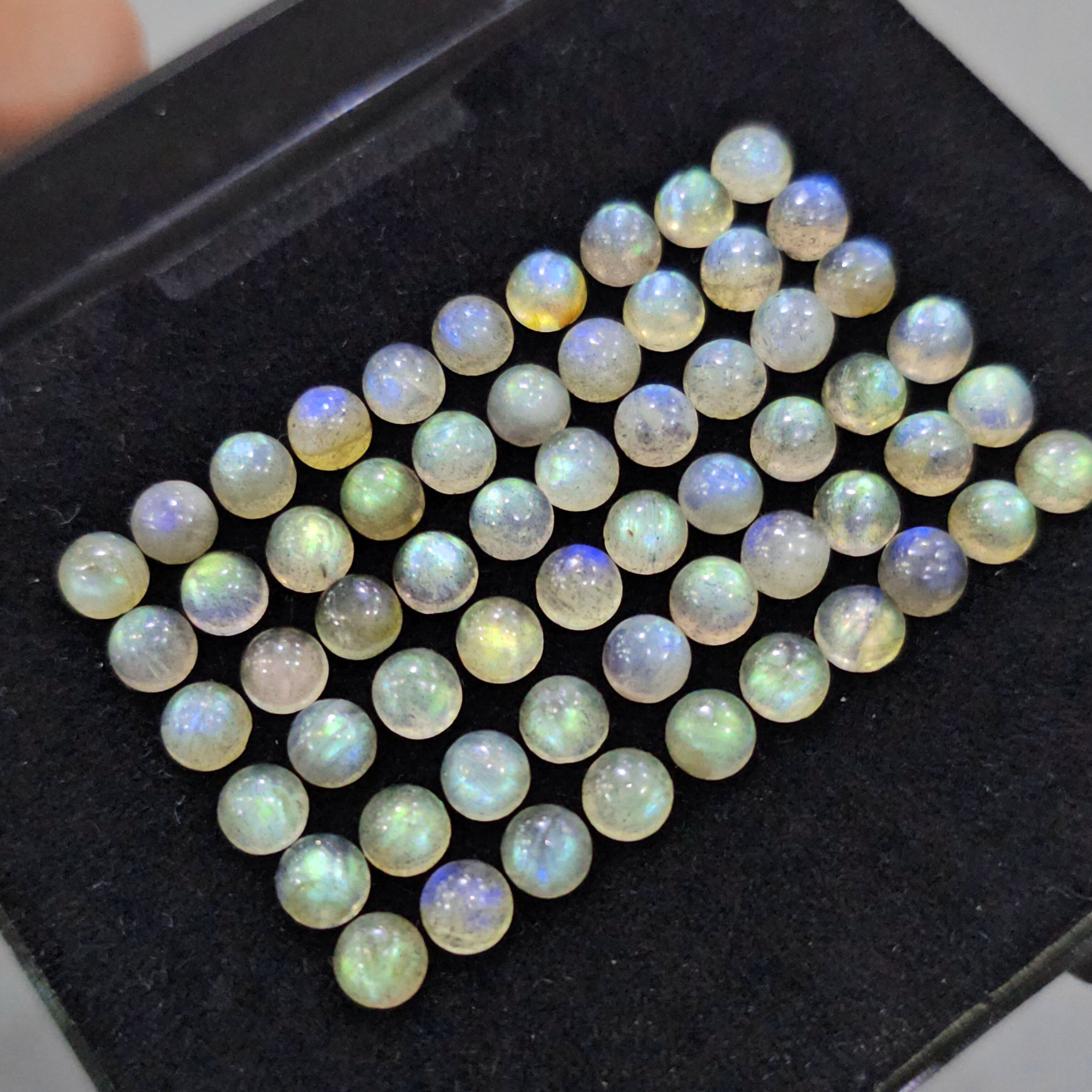 60 Pcs Labradorite Cabochons | 4mm & 5mm | Round Shape Gemstones - The LabradoriteKing