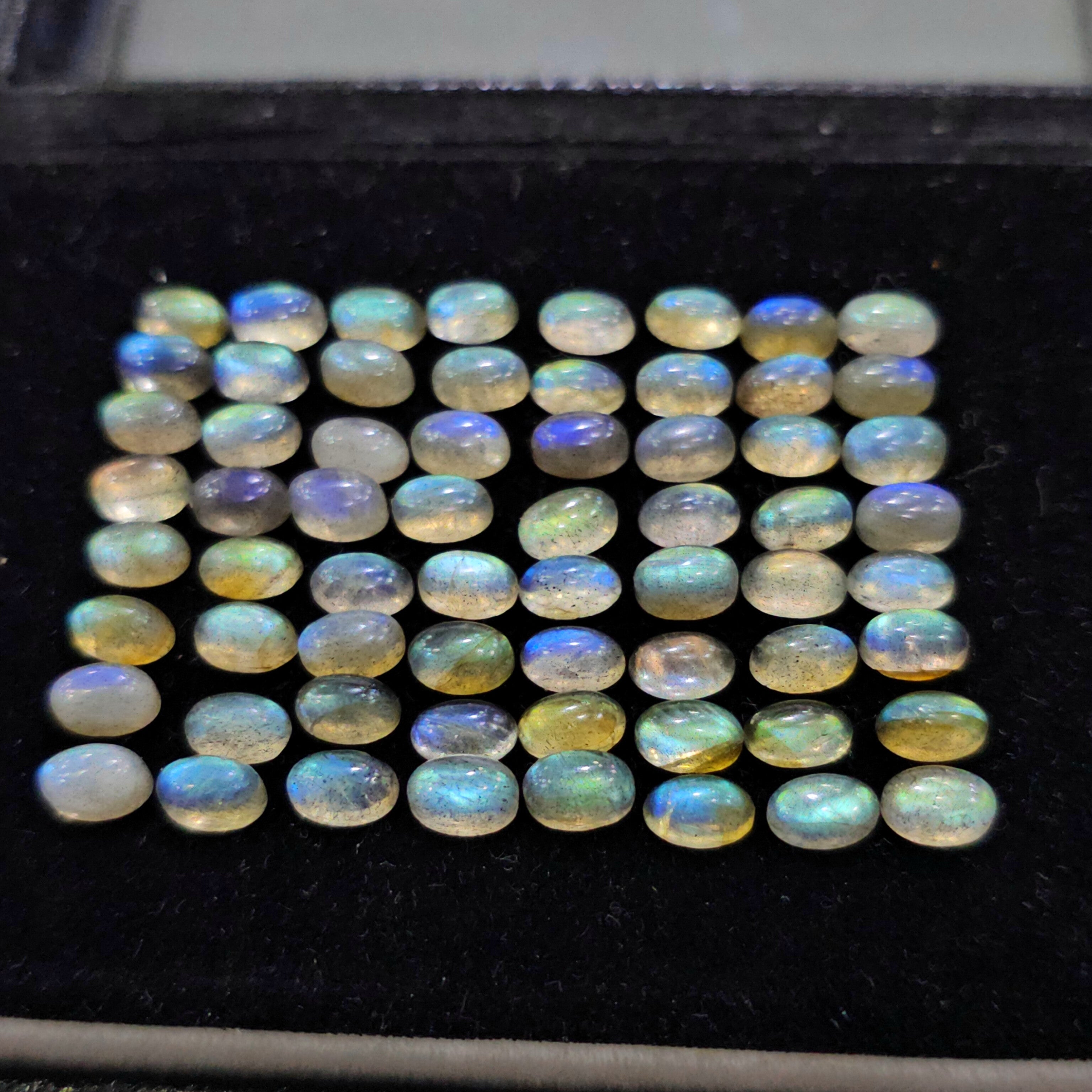 60 Pcs Labradorite Cabochons | 5x3mm & 6x4mm | Oval Shape Gemstones - The LabradoriteKing