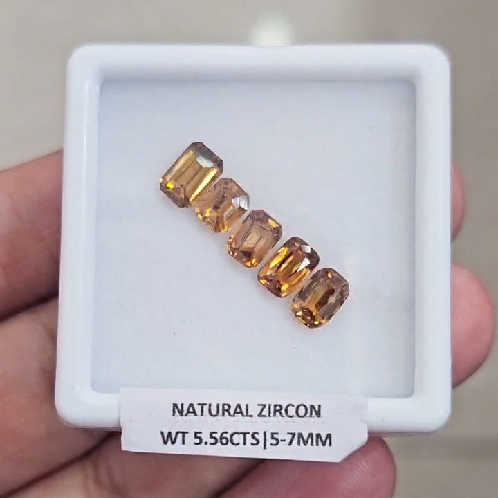 5 Pcs Natural Zircon Faceted Ceylon Unheated| Rectangle | Size: 6-7mm