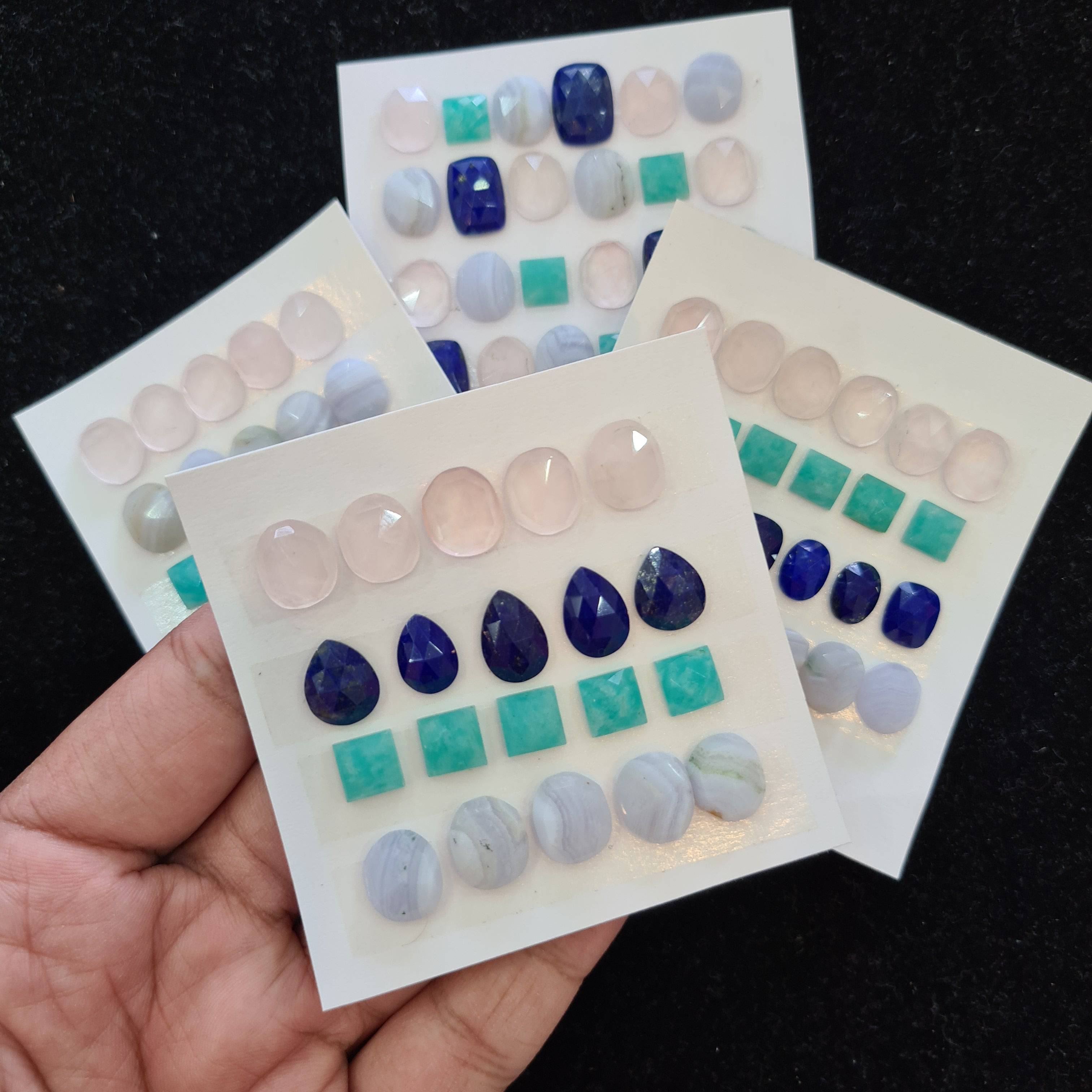 1 Card Natural Mix Rosecut Gemstones | Rose Quartz, Lapis. Agate, Amazonite, 8-12mm Size, - The LabradoriteKing