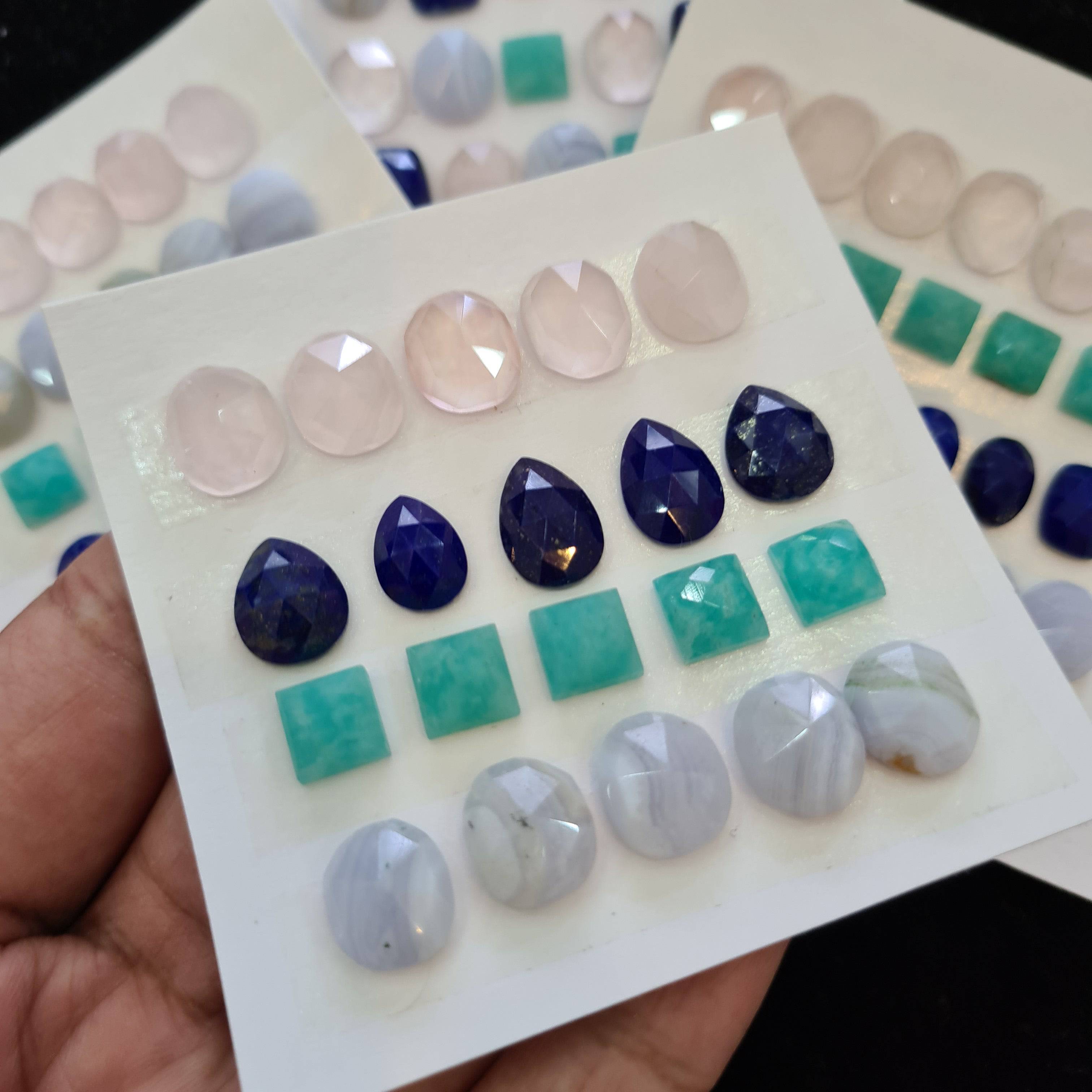 1 Card Natural Mix Rosecut Gemstones | Rose Quartz, Lapis. Agate, Amazonite, 8-12mm Size, - The LabradoriteKing