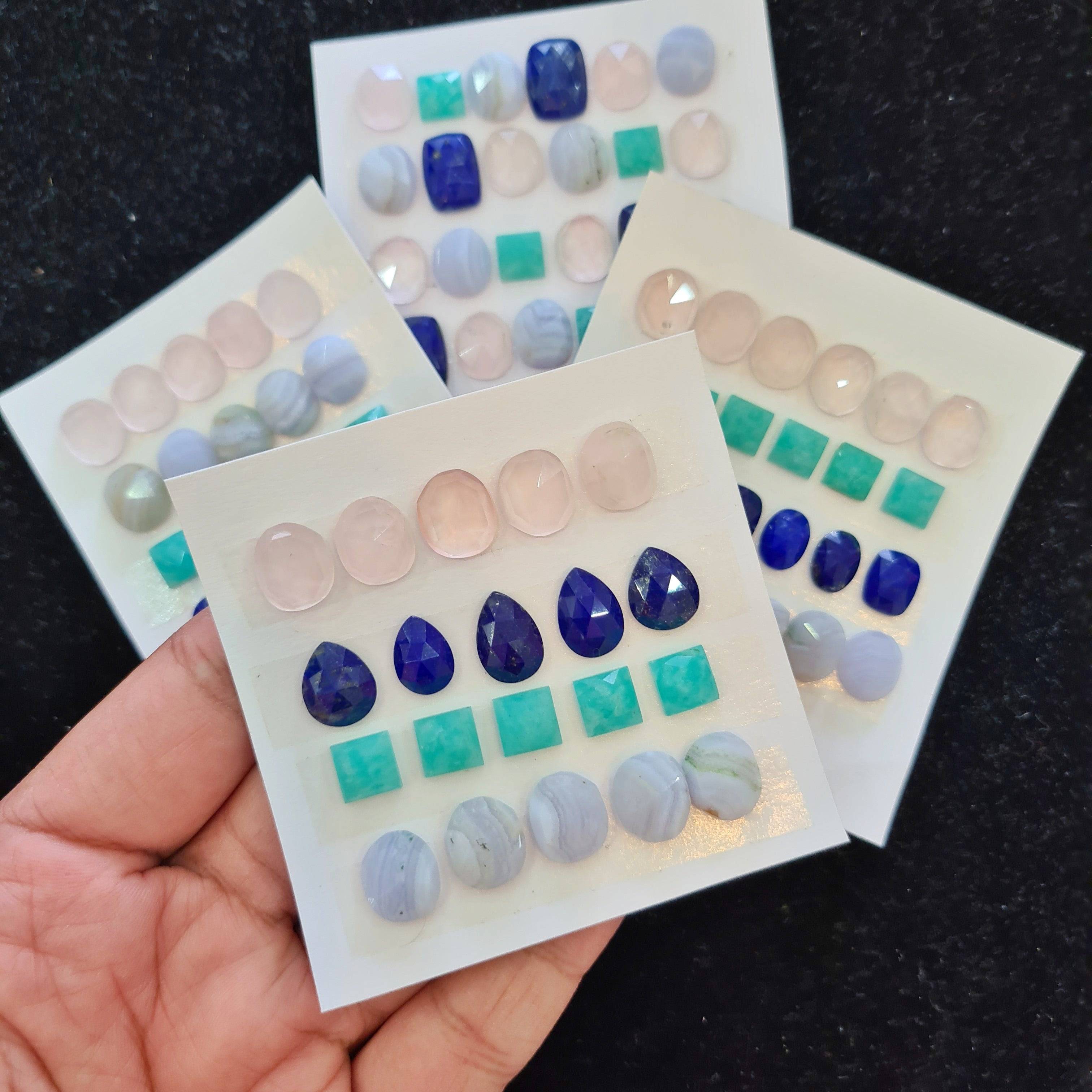 1 Card Natural Mix Rosecut Gemstones | Rose Quartz, Lapis. Agate, Amazonite, 8-12mm Size, - The LabradoriteKing