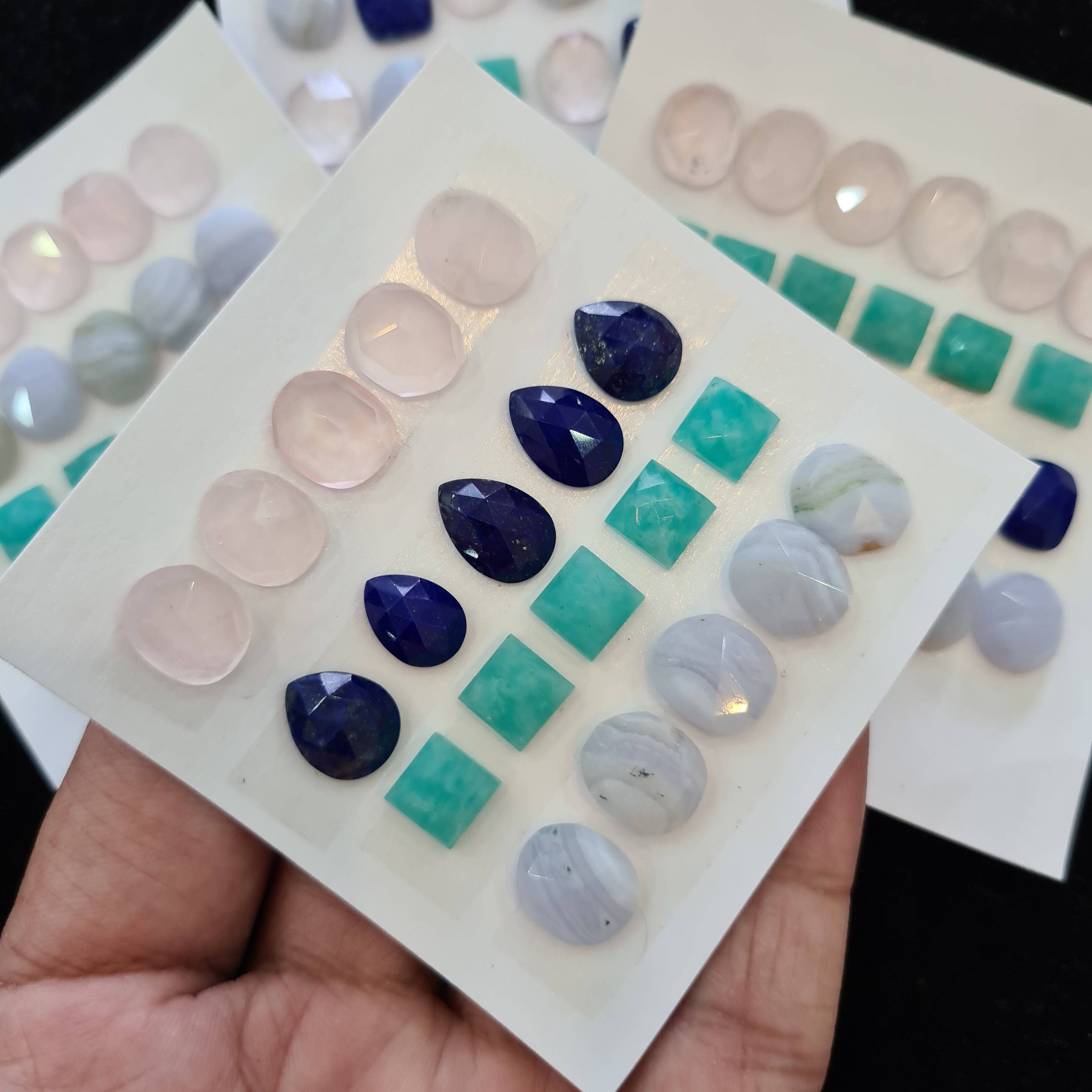 1 Card Natural Mix Rosecut Gemstones | Rose Quartz, Lapis. Agate, Amazonite, 8-12mm Size, - The LabradoriteKing