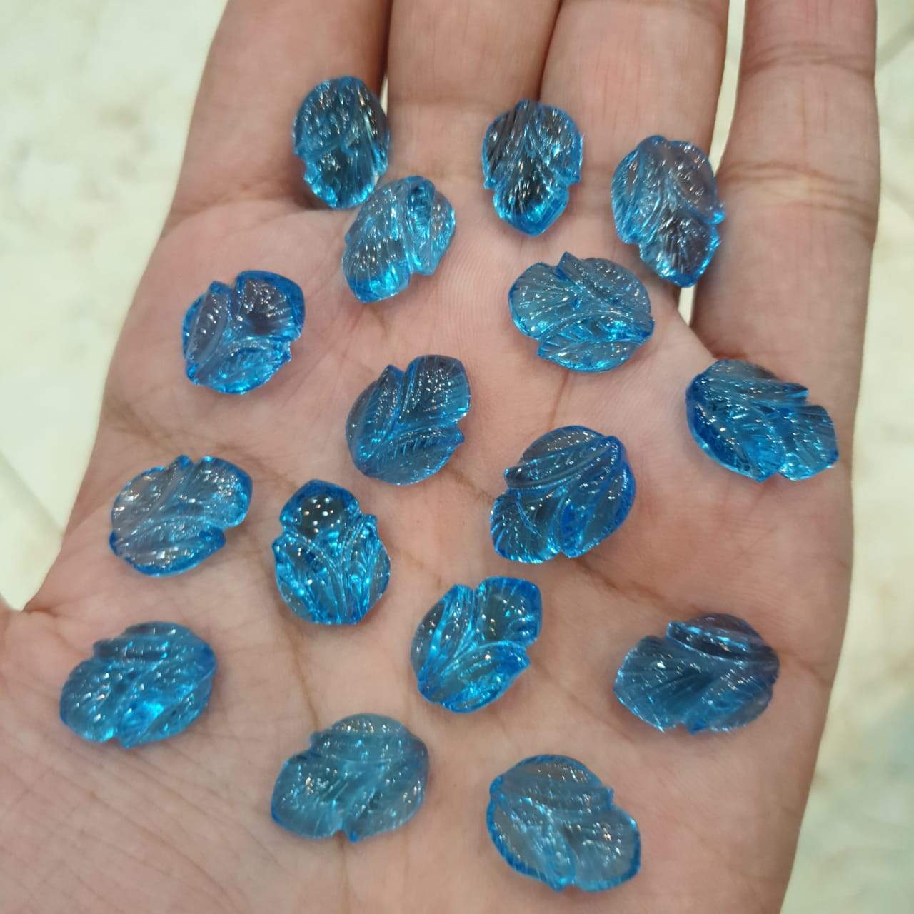 1 Pcs Swiss Blue Topaz Lotus Carved| Top Quality 14mm Flawless - The LabradoriteKing