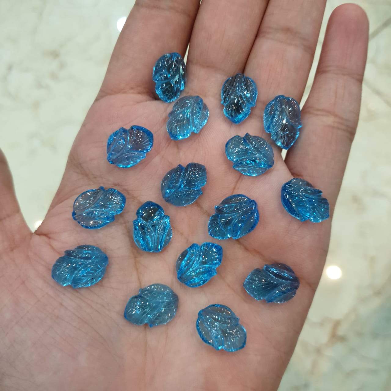 1 Pcs Swiss Blue Topaz Lotus Carved| Top Quality 14mm Flawless - The LabradoriteKing