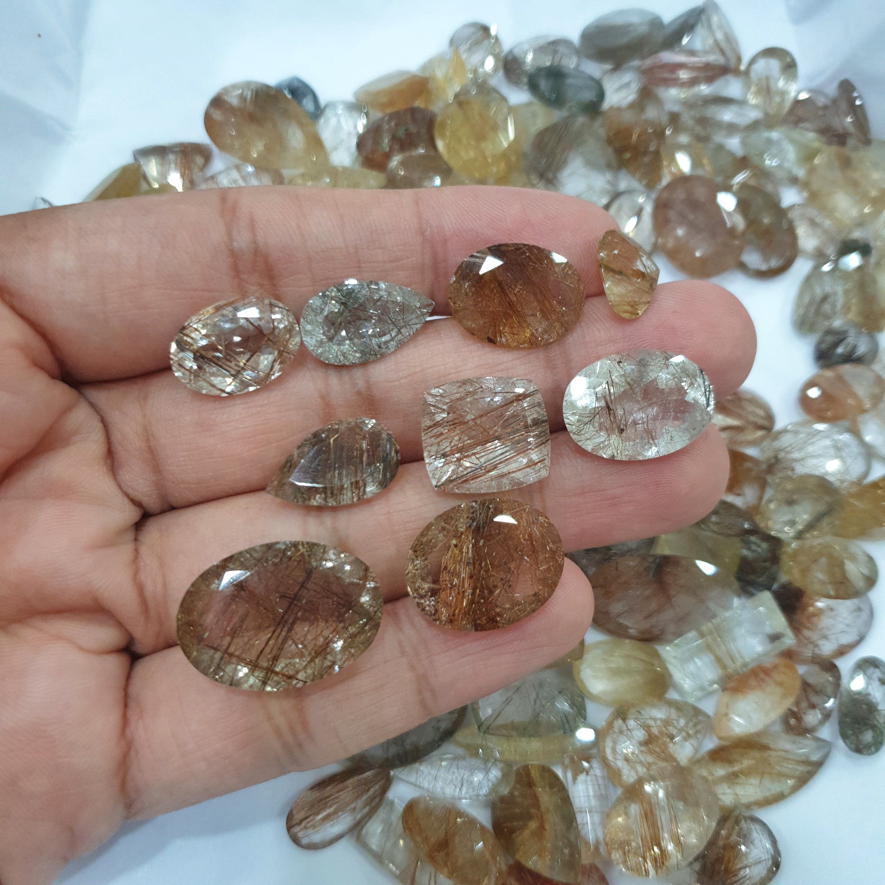 10 Pcs Faceted Rutilated Quartz   | TOP Quality 10-20mm - The LabradoriteKing