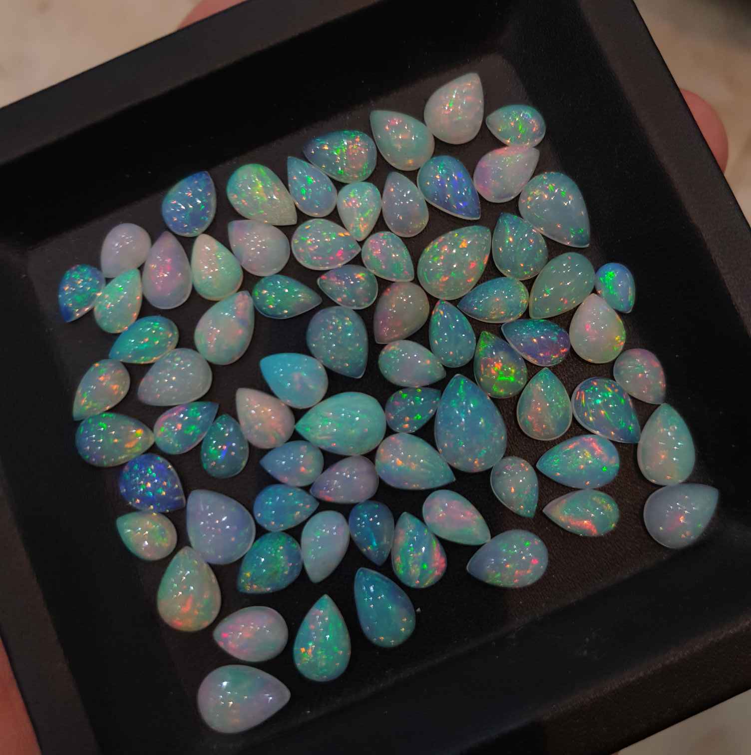 10 Pcs Fire Opal Cabochon Teardrops 7-11 mm Ethiopian Mine Top Flash - The LabradoriteKing