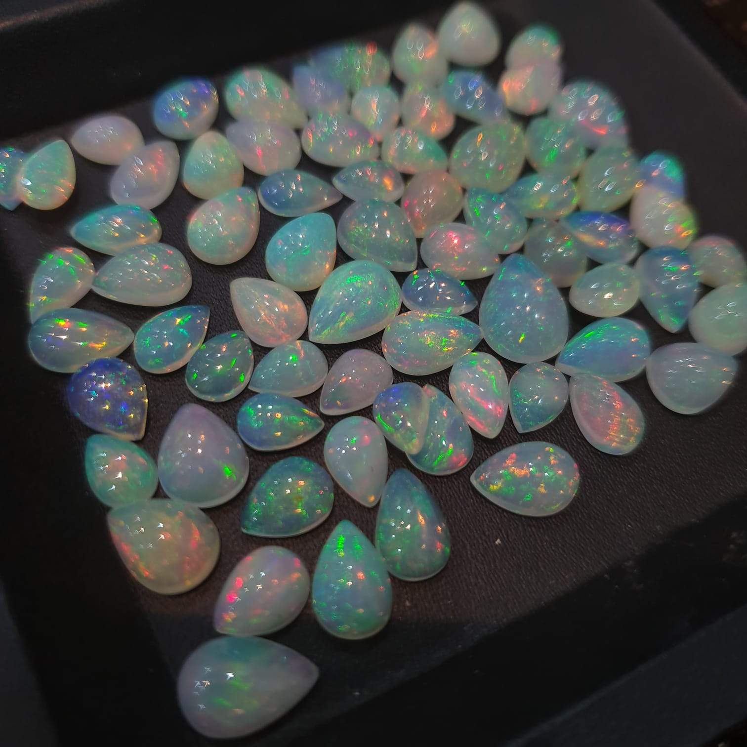 10 Pcs Fire Opal Cabochon Teardrops 7-11 mm Ethiopian Mine Top Flash - The LabradoriteKing