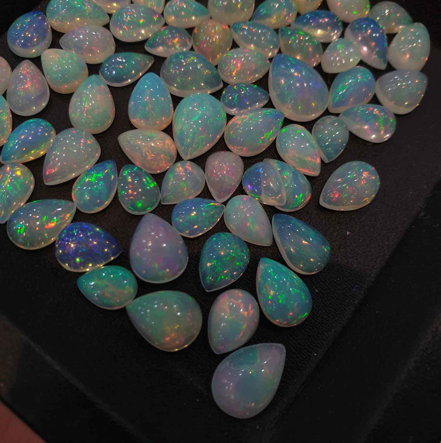 10 Pcs Fire Opal Cabochon Teardrops 7-11 mm Ethiopian Mine Top Flash - The LabradoriteKing