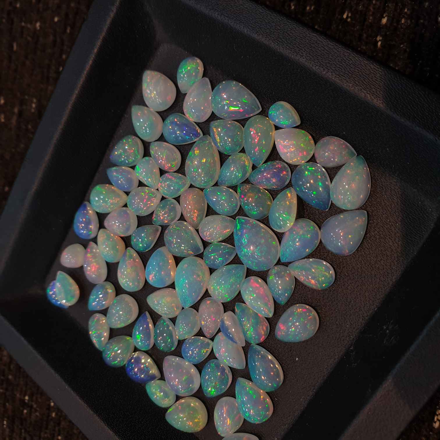 10 Pcs Fire Opal Cabochon Teardrops 7-11 mm Ethiopian Mine Top Flash - The LabradoriteKing