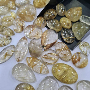 10 Pcs Gold Rutilated Quartz | Good Quality 14-30mm Cabochons - The LabradoriteKing